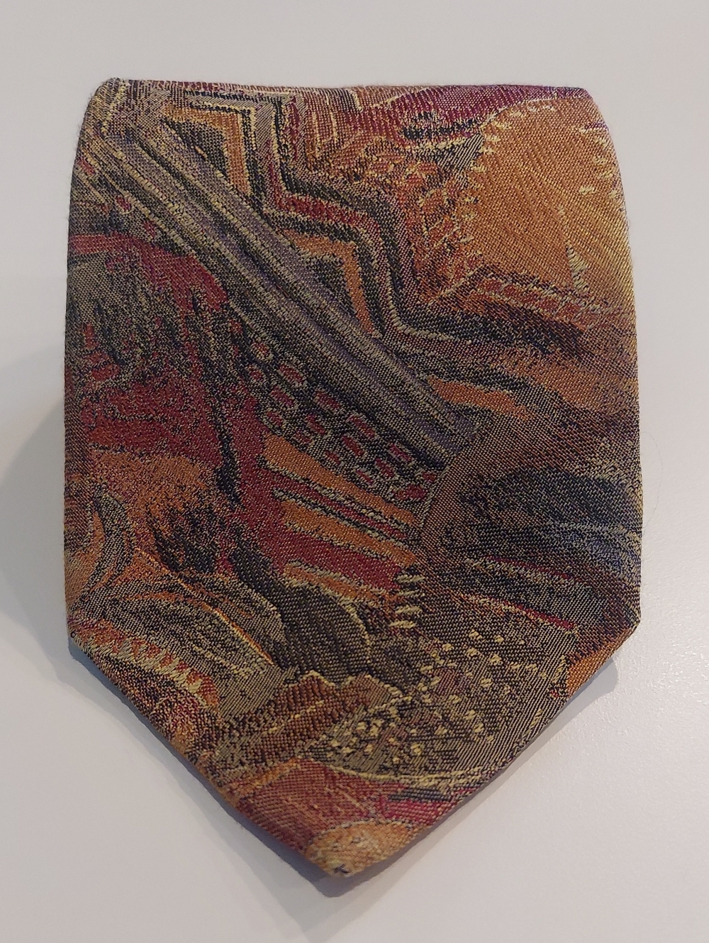 Vintage Bugatti Multicolor Paisley-Style Silk Tie in Brown, Gold, Rust, Green